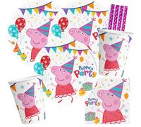 Peppa Pig - Juego de 36 platos de papel, vasos de papel, servilletas + 8 pajitas para cumpleaños infantiles