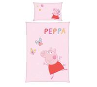 Peppa Pig Juego de ropa de cama infantil, funda nórdica de 100 x 135 cm + funda de almohada de 40 x 60 cm, algodón transpirable, con cremallera, diseño de mariposa Peppa Pig en color rosa, idea de