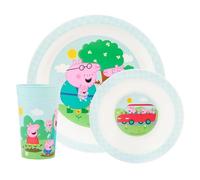 Peppa Pig Juego de vajilla de polipropileno de 3 piezas, cuenco y plato, vajilla infantil con Peppa, Mummy, Daddy, George y Evie Pig, apto para microondas y lavavajillas, a partir de 36 meses