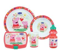PEPPA PIG - Juego de vasos para niños con 1 asiento hueco, 16 cm de diámetro, 1 asiento de 22 cm de diámetro, 1 vaso de 220 ml, 1 cucharón de 350 ml y 1 recipiente para beber, recipiente reutilizable