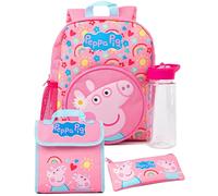 Peppa Pig Kids 4 Piece Backpack Set | Girls Boys Animated George Pig Hearts Pink Rucksack Lunch Bag Pencil Case Water Bottle | Regalos de mochila para el regreso a clases
