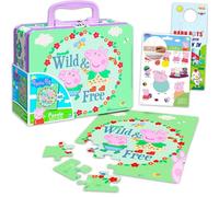 Peppa Pig Lonchera de lata con juego de rompecabezas, paquete con lonchera de lata, rompecabezas de 48 piezas para niños más calcomanías, más | Juego de actividades Peppa Pig para niños y niñas