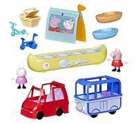 Peppa Pig, Los Viajes de Peppa: Aventura al Aire Libre, Set de Juego, 2 Figuras con minicoche y Minibus, Botes, Tienda y más, Juguetes preescolares para niñas y niños a Partir de 3 años