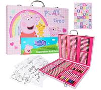 Peppa Pig Maletin Pinturas para Niños con Más de 130 Piezas, Set de Pintura, Lápices, Ceras, Rotuladores, Pegatinas y Hojas para Colorear, Regalo Niña