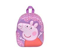 Peppa Pig - Mochila 3D para niños con licencia oficial - Gran compartimento principal, bolsillos laterales de malla, correas acolchadas ajustables, panel frontal 3D, bolsa de escuela de poliéster