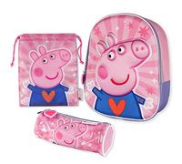 Peppa Pig Mochila Infantil 3D, Estuche Escolar y Bolsa Merienda de Cuerdas Pack Mochilas Escolares para Niñas y Niños a Partir de 3 Años | Material Escolar Vuelta al Cole