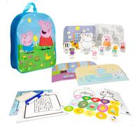 Peppa Pig - Mochila infantil Peppa Pig con cuaderno de actividades, Ejercicios para colorear, Rotuladores, 8 personajes de cartón, Juguete para niños y niñas, Regalo a partir de 3 años