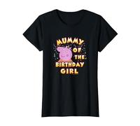 Peppa Pig Mummy of The Birthday Girl Camiseta, Mujer, Negro, XS