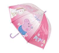Paraguas Infantil Peppa Pig Niña - Paraguas Transparente Rosa Claro 45 cm con Apertura Manual, Varillas de Fibra de Vidrio Alta Resistencia, Mango Curvo, Licencia Oficial, Ideal Colegio y Lluvia