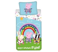 Peppa Pig Playmates Funda Nórdica Cama 90 140x200 + Funda Almohada 70x90 | Ropa de cama reversible | Algodón natural transpirable Oeko-Tex | Brilla en la oscuridad | Hasbro oficial | Regalo