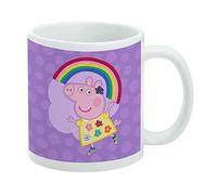 Peppa Pig Rainbow - Taza de café de cerámica, novedosa taza de regalo para café, té y bebidas calientes, 325 ml, color blanco