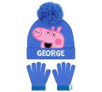 Peppa Pig Set De Gorro Y Guantes Niño Invierno, Conjunto De Guantes Y Gorras Niño George Pig, Talla Única, Azul