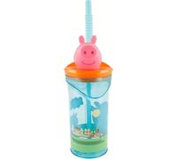 Peppa Pig - Vaso con figura 3D para niños, vaso de plástico sin BPA de 360 ml con pajita, reutilizable para la escuela, viajes, pícnics - Bonito diseño de dibujos animados para niños pequeños