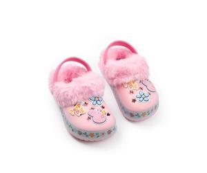 Peppa Pig Zuecos con Forro de Piel y Flores Rosas para niñas | Zapatos de Piel sintética Suave para Uso Diario y Salidas Informales | Calzado con el Personaje Merchandising Infantil