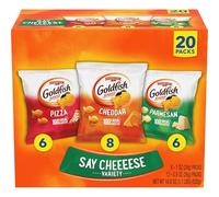 Pepperidge Farm Goldfish Crackers Say Cheeeese variedad con cheddar, pizza y parmesano, 20 paquetes de aperitivos