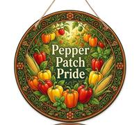 Peppers - Letrero de bienvenida para puerta delantera, diseño rústico vintage de hojas de maíz, color verde, para colgar en la puerta, letrero de bienvenida para el hogar, juego de 1