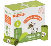 Peppo and Pets- 240 Bolsas caca perro -16 Rollos - Compostables - Fabricadas con almidón de maíz- Certificación ASTM D6400- Olor a Lavanda- Muy Resistentes- A Prueba de Fugas