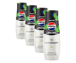 Pepsi Zero Lima Concentrado de Refresco, Sin Azúcar, Prepara hasta 9 l de Bebida, Apto para Todas las Máquinas Gasificadoras de Agua SodaStream, 440 ml (Paquete de 4)