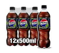 Pepsi zero Lima Refresco de cola con cero azúcar y cero calorías con sabor a lima, pack de 12 botellas de 500 ml, 6 litros en total