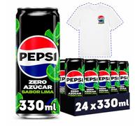 PEPSI zero Lima Refresco de cola con cero azúcar y cero calorías, pack de 24 latas de 330 ml, 7.92 litros en total, Incluye camiseta de Regalo