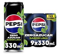 Pepsi zero Lima Refresco de cola con cero azúcar y cero calorías, pack de 9 latas de 330 ml, 2.97 litros en total