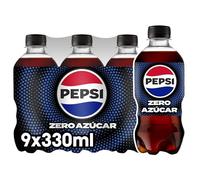 Pepsi zero Refresco de cola con cero azúcar y cero calorías, pack de 9 botellas de 330 ml, 2.97 litros en total