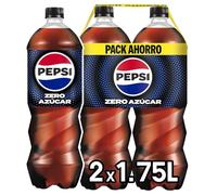 Pepsi zero Refresco de cola con cero azúcar y cero calorías, packs de 2 botellas de 1.75 litros, 3.5 litros en total, 2 botellas 1,75 litro