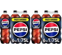 Pepsi zero Refresco de cola con cero azúcar y cero calorías, packs de 6 botellas de 1.75 litros, 10.5 litros en total (Paquete de 2)