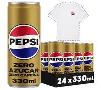PEPSI zero sin cafeína Refresco de cola con cero azúcar y cero calorías, pack de 24 latas de 330 ml, 7.92 litros en total, Incluye camiseta de Regalo