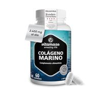Peptidos Colágeno Marino Hidrolizado 2400mg Tipo I V y X (60 comprimidos) con Ovoderm Membrana de Cáscara de Huevo Para articulaciones Huesos Piel Cabello Uñas Sin Estearato de Magnesio. Vitamaze