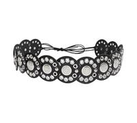 PEPWE Elegante cinturón ancho de poliuretano para mujer, diseño clásico, ojales grandes, cintura para festivales, eventos, decoración de cintura, cinturón ajustable, Negro plateado brillante, Talla