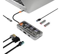 PEPWE Estación de acoplamiento tipo C a salida HDTV, puerto Gigabit Ethernet, ranura para lector de tarjetas de memoria, cable divisor VGA de 3,5 mm para teléfono, adaptador USB C
