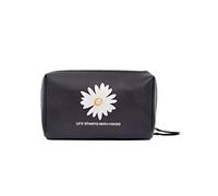 Pequeña bolsa de cosméticos de piel sintética resistente al agua portátil organizador de maquillaje con cremallera bolsa de viaje para mujeres (negro)