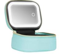 Pequeña bolsa de maquillaje de viaje con espejo y luz, mini organizador de cosméticos con 3 brillos ajustables, bolsa de aseo portátil y almacenamiento de artistas para mujeres, Blue, /