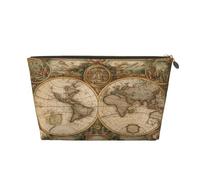 Pequeña bolsa de maquillaje para bolso, bolsa de aseo de viaje impermeable, bolsa de almacenamiento de maquillaje portátil de cuero para mujer, organizador de accesorios de cosméticos, flor, Mapa del