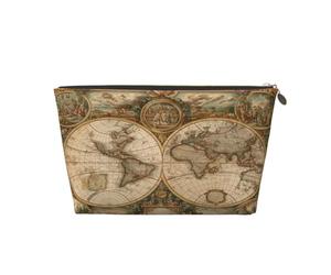Pequeña bolsa de maquillaje para bolso, bolsa de aseo de viaje impermeable, bolsa de almacenamiento de maquillaje portátil de cuero para mujer, organizador de accesorios de cosméticos, flor, Mapa del