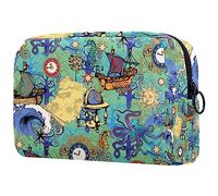 Pequeña bolsa de maquillaje para bolso, bolsa de cosméticos portátil con cremallera, bolsa de maquillaje de viaje, bolsa de lavado para mujeres, pide un deseo, Multicolor 02, 18.5x7.5x13cm/7.3x3x5.1in