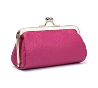 Pequeña bolsa de maquillaje para bolso, estuche de lápiz labial de piel auténtica con cierre de beso, mini bolsa de maquillaje portátil para mujeres, pequeño organizador de maquillaje de viaje, rosa