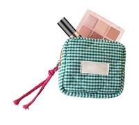 Pequeña bolsa de maquillaje pequeña | Neceser cuadrado para mujer | Bolsa de cosméticos cuadrada portátil a cuadros bolsa de viaje para llaves de coche, auriculares, monedas, verde, ver descripción