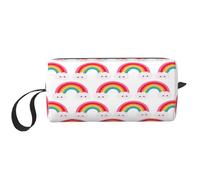Pequeña bolsa organizadora de cosméticos acolchada de espuma con estampado de arco iris, bolsa de viaje ligera para ahorrar espacio