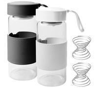 Pequeña botella de cristal agitadora, 2 unidades de 480 ml de vidrio de borosilicato, coctelera de proteínas, sin BPA, juego de bolas agitadoras con funda de silicona para fitness y bebidas con