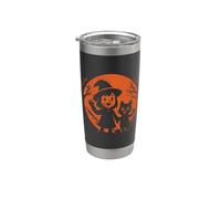 Pequeña bruja y gato luna de Halloween Vaso térmico de acero inoxidable de doble pared