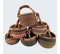 Pequeña cesta redonda Bolga Cesta Original África Ghana Cesta de la compra Mango Cuero Comercio Justo Ca : 20 cm
