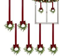 Pequeña Corona De Navidad: Corona De Navidad Artificial, Coronas De Ventana, Decoración Realista Del Hogar De 6 Piezas, Decoraciones De Coronas De Puerta Con Lazos Rojos Para Puerta, Pared, Escaleras,