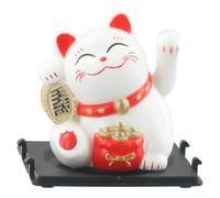 Pequeña figura de gato de la suerte accionada por energía solar para portavasos de coche, decoración temática de horneado, sin fuente de alimentación externa (bolsa de la suerte, blanco)