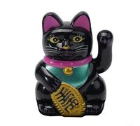 Pequeña figura de gato de la suerte accionada por energía solar para portavasos de coche, decoración temática de horneado, sin fuente de alimentación externa (Wanliang-negro)