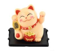 Pequeña figura de gato de la suerte accionada por energía solar para portavasos de coche, decoración temática de horneado, sin fuente de alimentación externa (bolsa de la suerte, amarillo)