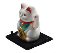 Pequeña figura de gato de la suerte accionada por energía solar para portavasos de coche, decoración temática de horneado, sin fuente de alimentación externa (Wanliang-blanco)