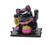 Pequeña figura de gato de la suerte accionada por energía solar para portavasos de coche, decoración temática de horneado, sin fuente de alimentación externa (bolsa de la suerte, negro)