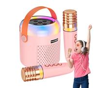 Pequeña máquina de karaoke, máquina de karaoke para, altavoz con 2 micrófonos inalámbricos, altavoz de canción karaoke con luz cambiante para el hogar, viajes, camping